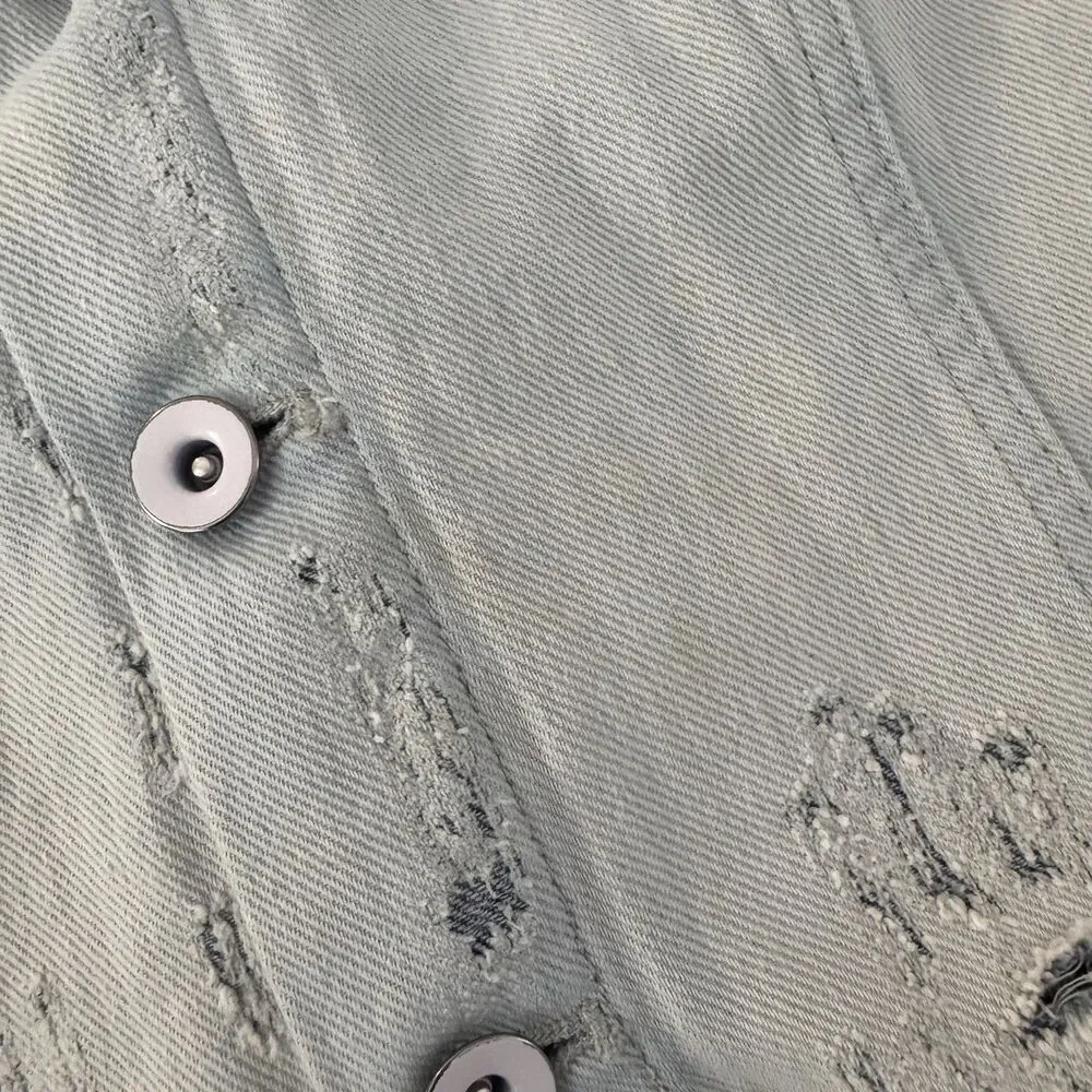 Free People Womens Hoodie Layered Lightwash Denim Jacket M Boho Urban Distressed - Picture 9 of 9